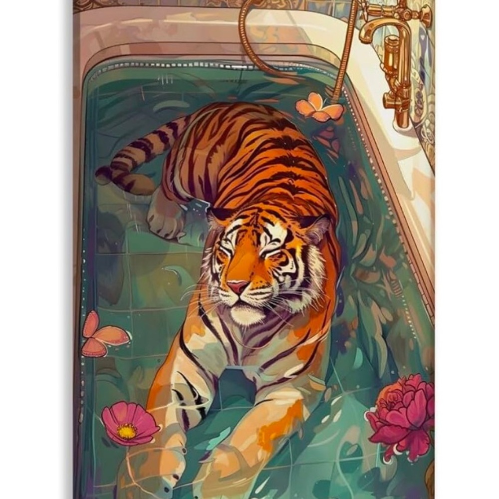 Large canvas Tiger Art Print with Floral Accents $119 on Amazon